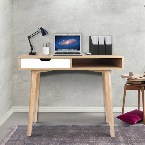 Artiss Computer Desk Drawer Cabinet Shelf Oak 90CM Chez Guru