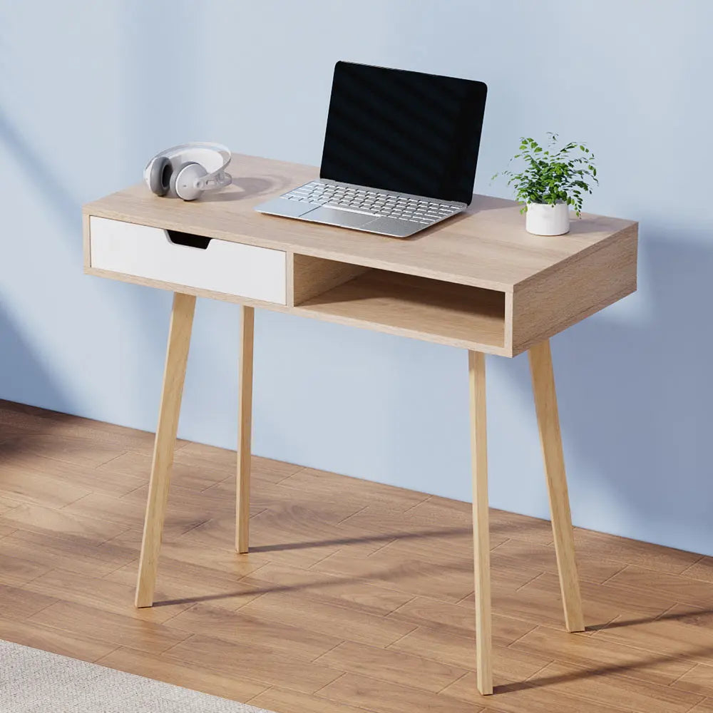 Artiss Computer Desk Drawer Cabinet Shelf Oak 90CM Chez Guru