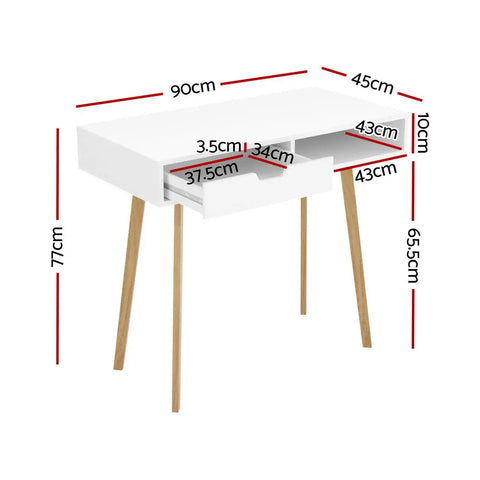 Artiss Computer Desk Drawer Cabinet Shelf White 90CM Chez Guru