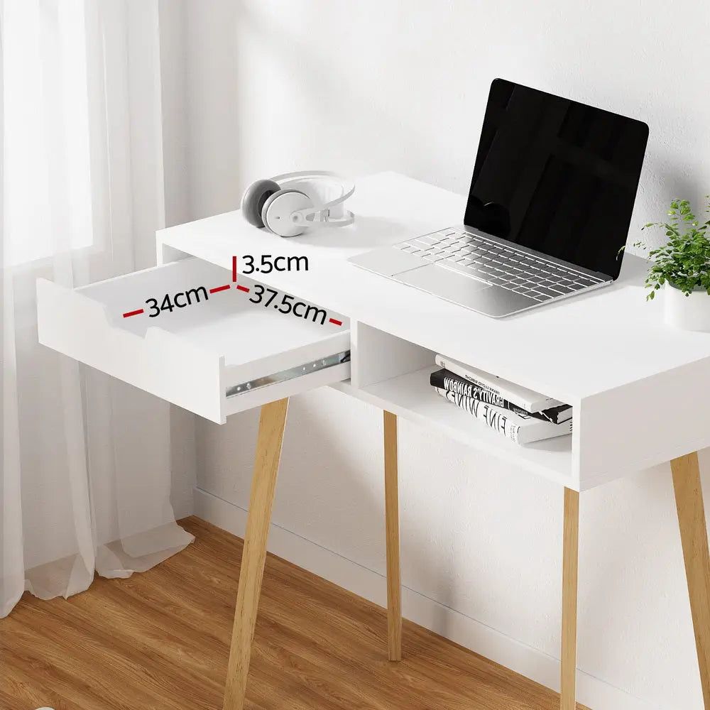 Artiss Computer Desk Drawer Cabinet Shelf White 90CM Chez Guru