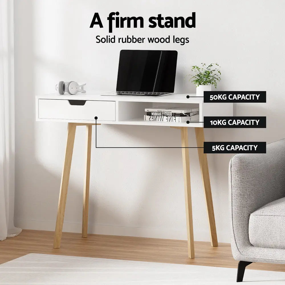 Artiss Computer Desk Drawer Cabinet Shelf White 90CM Chez Guru