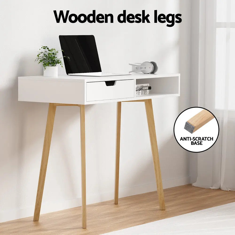 Artiss Computer Desk Drawer Cabinet Shelf White 90CM Chez Guru