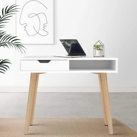 Artiss Computer Desk Drawer Cabinet Shelf White 90CM Chez Guru