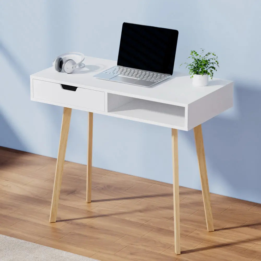 Artiss Computer Desk Drawer Cabinet Shelf White 90CM Chez Guru