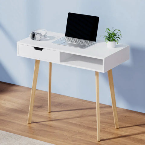 Artiss Computer Desk Drawer Cabinet Shelf White 90CM Chez Guru