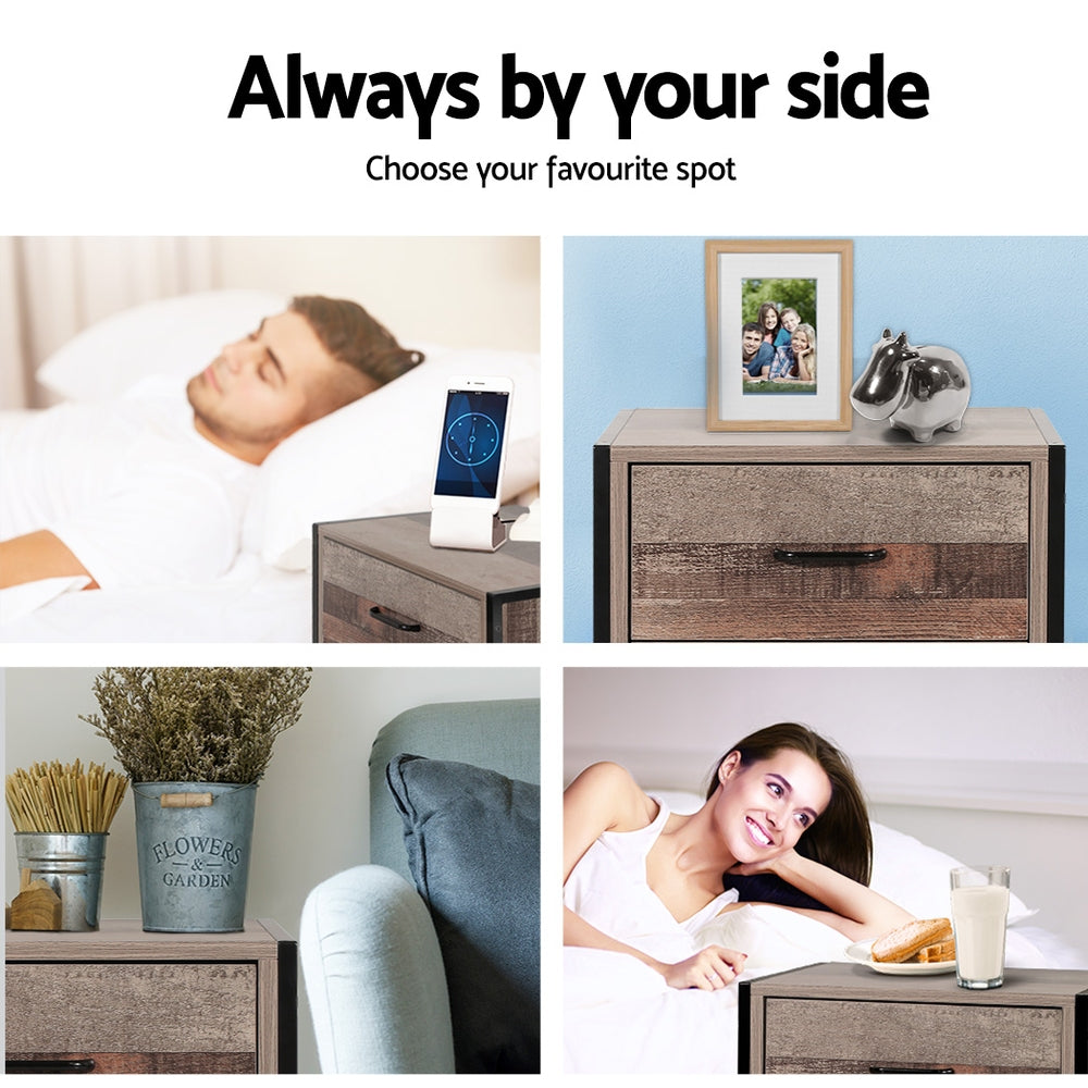 Artiss Bedside Table 2 Drawers - BARNLY Chez Guru