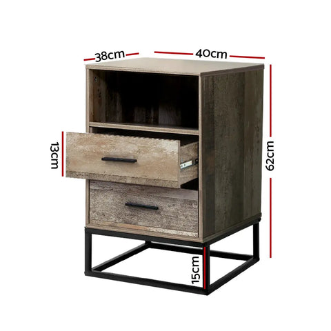 Artiss Bedside Table 2 Drawers with Shelf - BADAN - Chez Guru