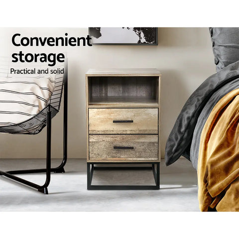 Artiss Bedside Table 2 Drawers with Shelf - BADAN - Chez Guru