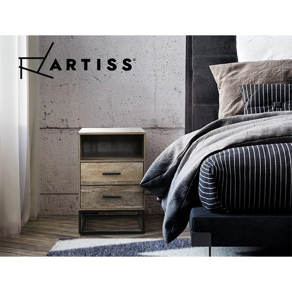 Artiss Bedside Table 2 Drawers with Shelf - BADAN - Chez Guru