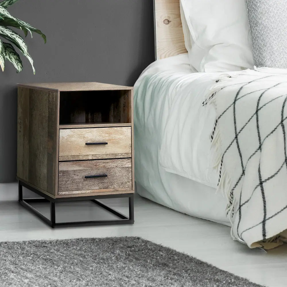 Artiss Bedside Table 2 Drawers with Shelf - BADAN - Chez Guru