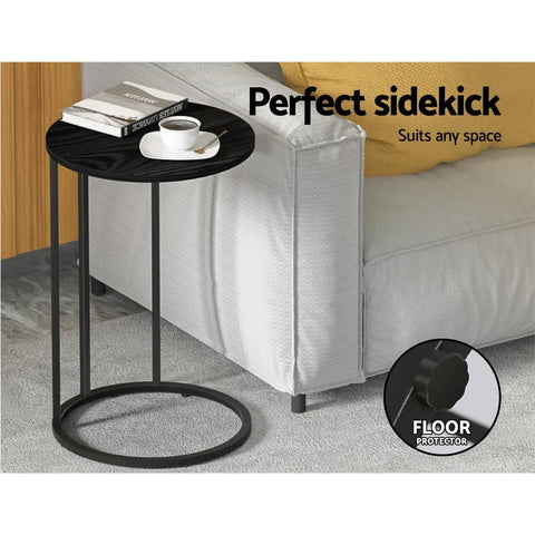 Artiss Coffee Table Side Table Round Black Martha - Chez Guru