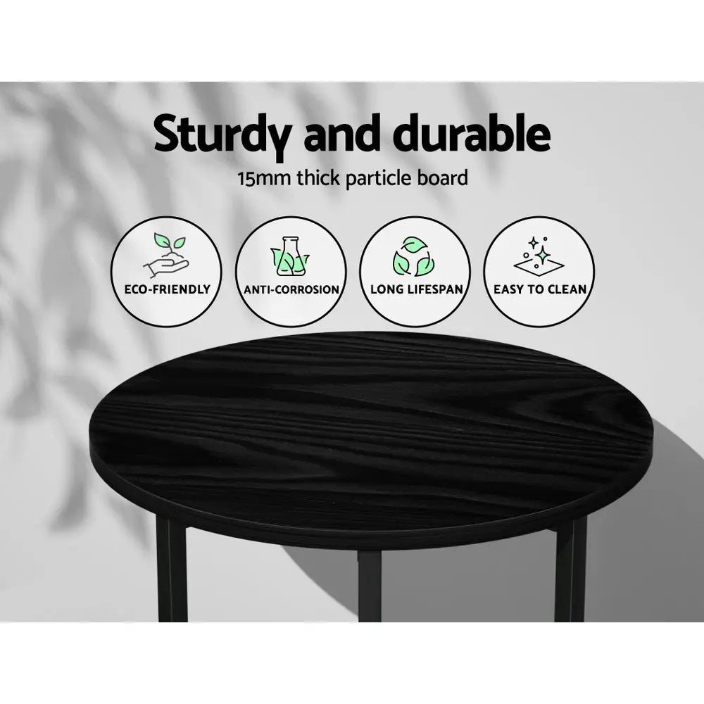 Artiss Coffee Table Side Table Round Black Martha - Chez Guru