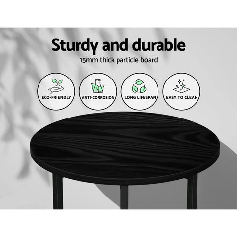 Artiss Coffee Table Side Table Round Black Martha - Chez Guru