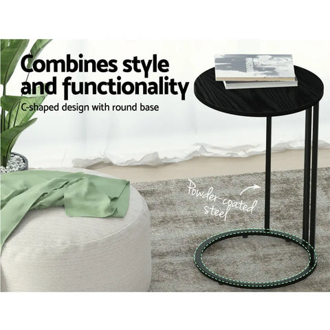 Artiss Coffee Table Side Table Round Black Martha - Chez Guru