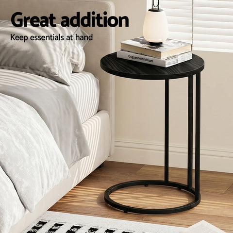 Artiss C Shaped End Table Set of 2 Coffee Table Side Table Round Black