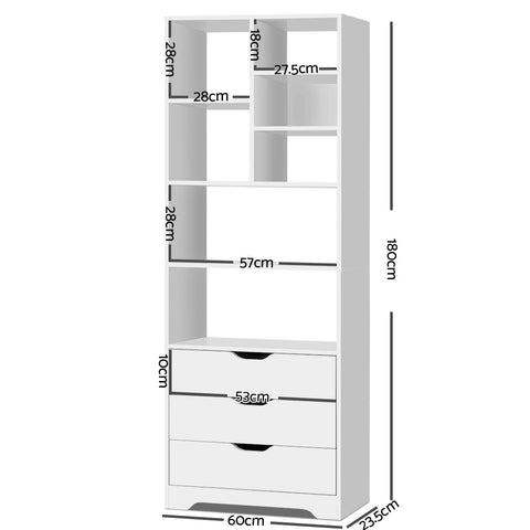 Artiss Bookshelf with Drawers - NANA White Chez Guru