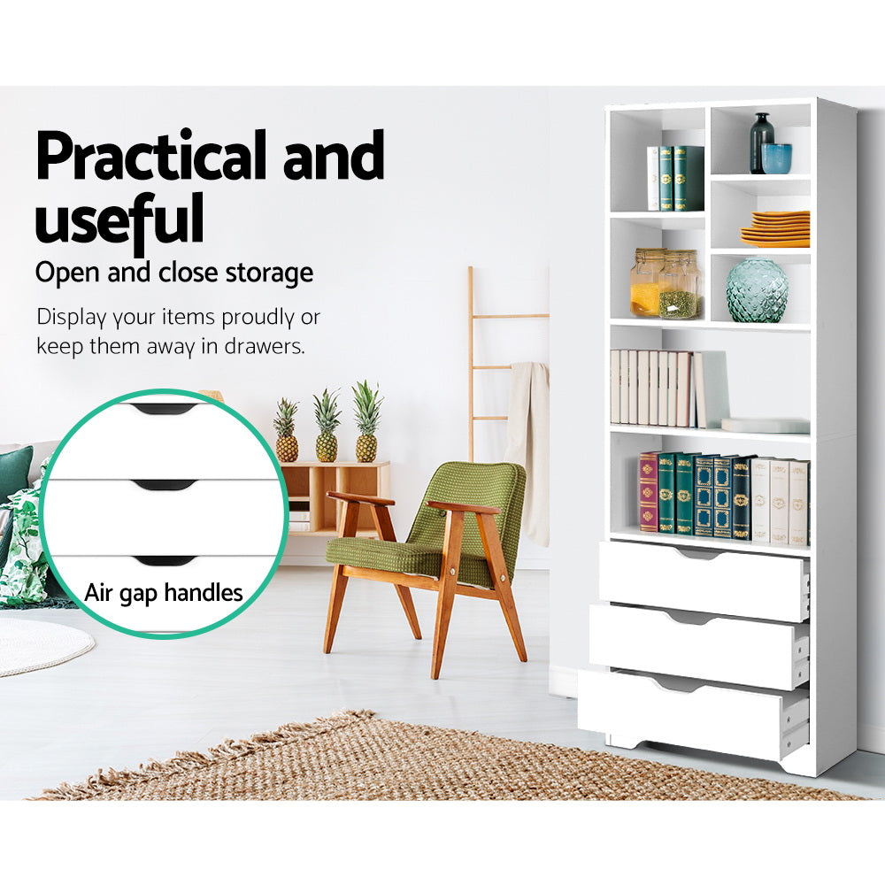 Artiss Bookshelf with Drawers - NANA White Chez Guru