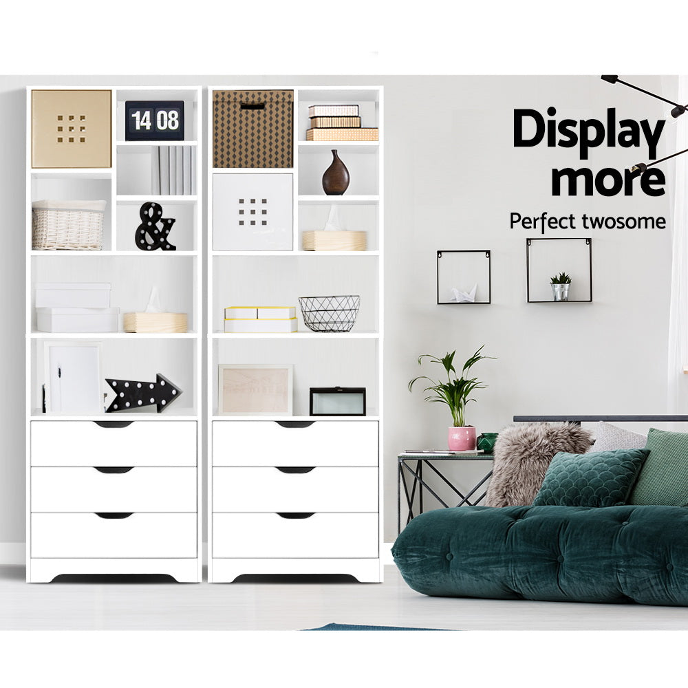 Artiss Bookshelf with Drawers - NANA White Chez Guru