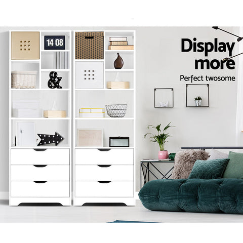 Artiss Bookshelf with Drawers - NANA White Chez Guru