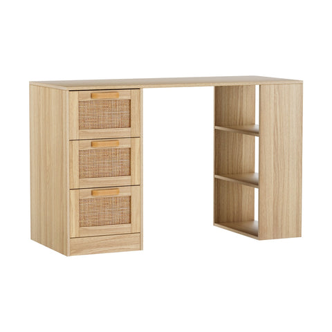 Artiss Computer Desk Drawer Shelf Home Office Study Table Rattan Oak 120CM Chez Guru