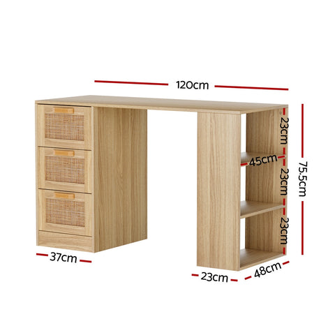 Artiss Computer Desk Drawer Shelf Home Office Study Table Rattan Oak 120CM Chez Guru