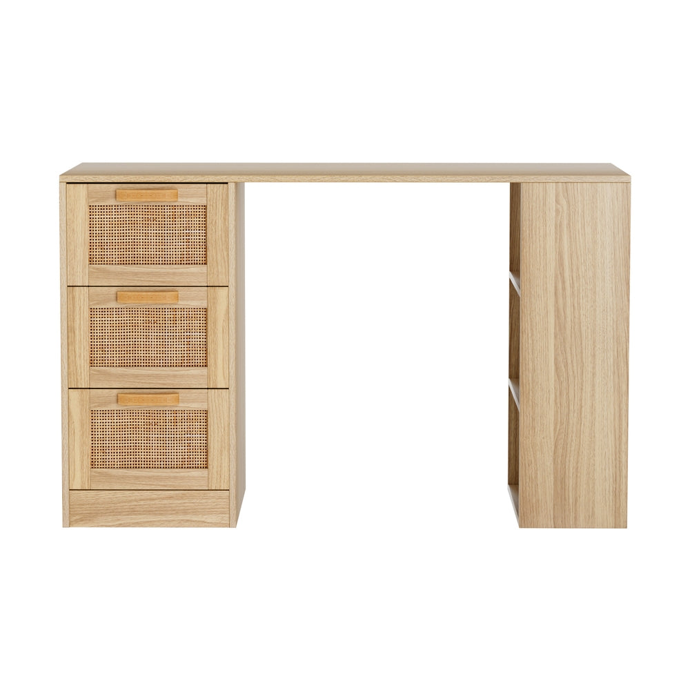 Artiss Computer Desk Drawer Shelf Home Office Study Table Rattan Oak 120CM Chez Guru
