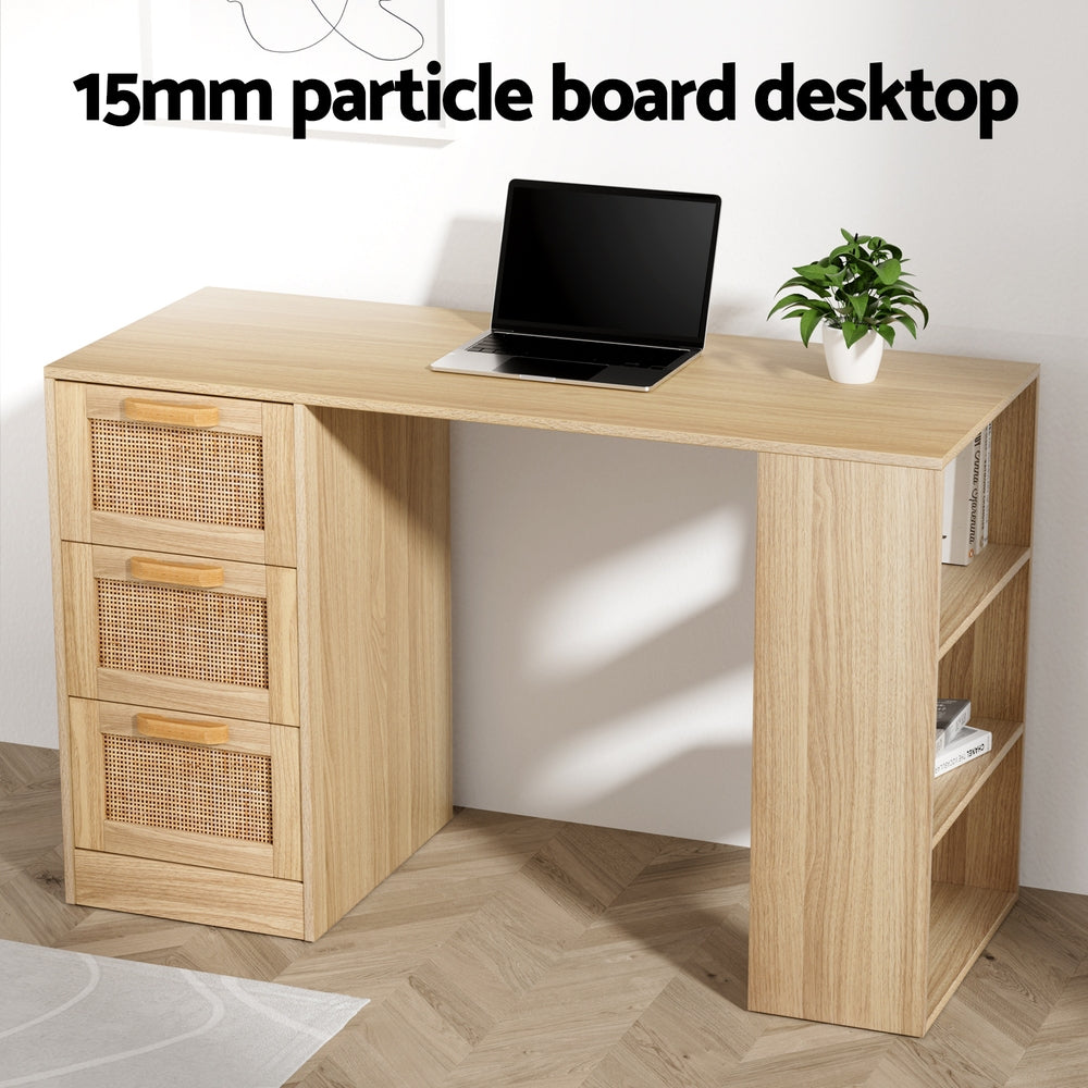 Artiss Computer Desk Drawer Shelf Home Office Study Table Rattan Oak 120CM Chez Guru