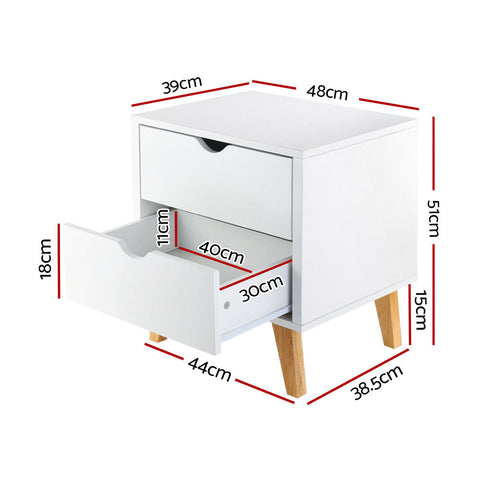 Artiss Bedside Table 2 Drawers - ANDERS White Chez Guru
