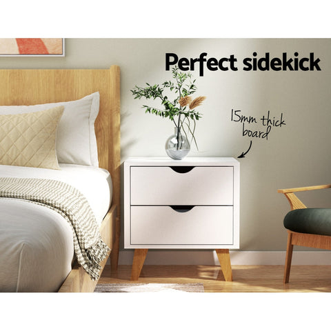 Artiss Bedside Table 2 Drawers - ANDERS White Chez Guru