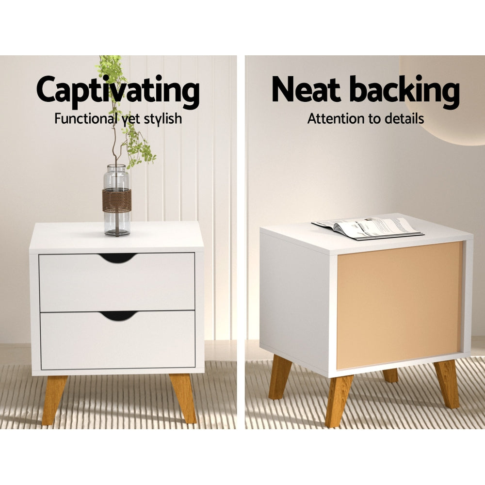Artiss Bedside Table 2 Drawers - ANDERS White Chez Guru