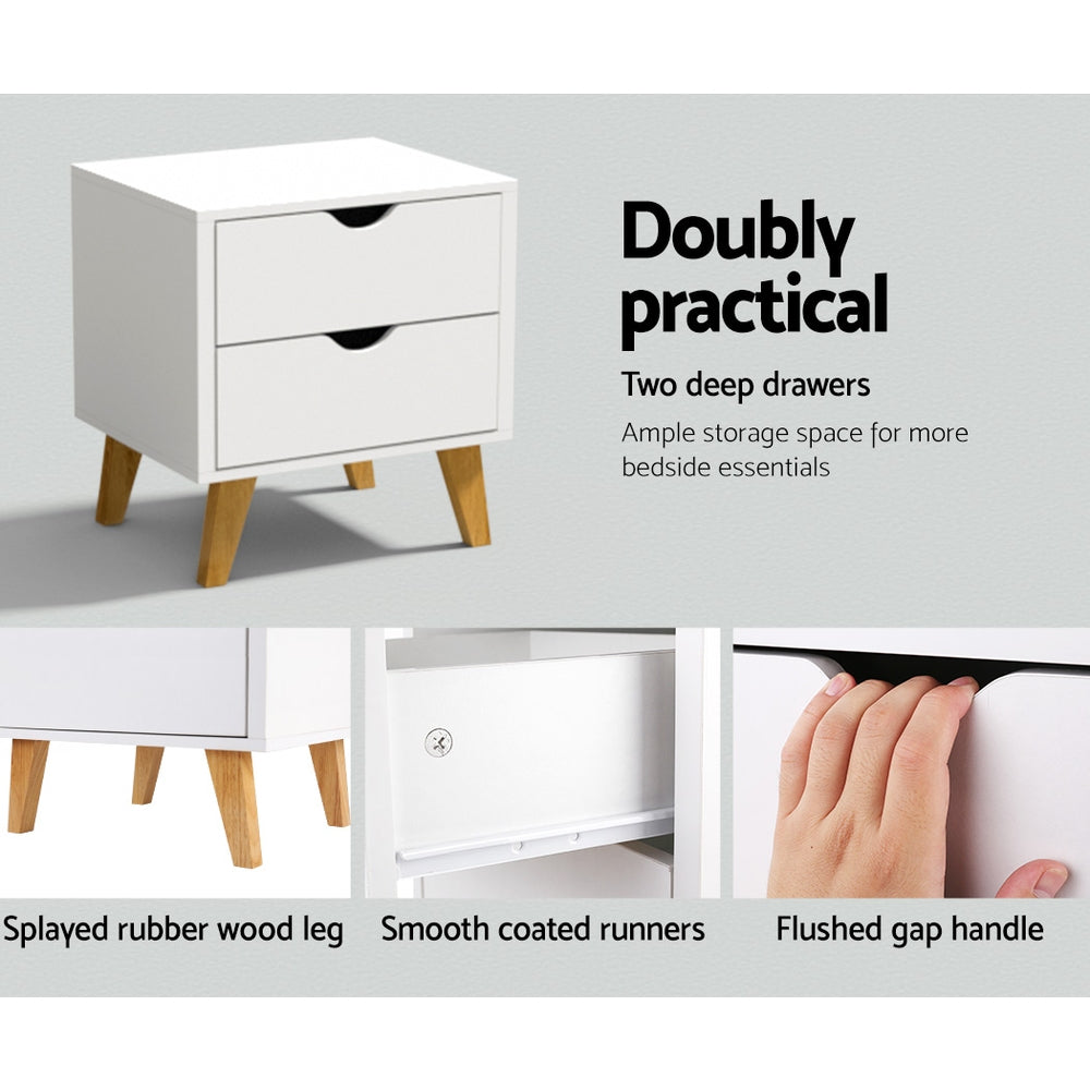 Artiss Bedside Table 2 Drawers - ANDERS White Chez Guru