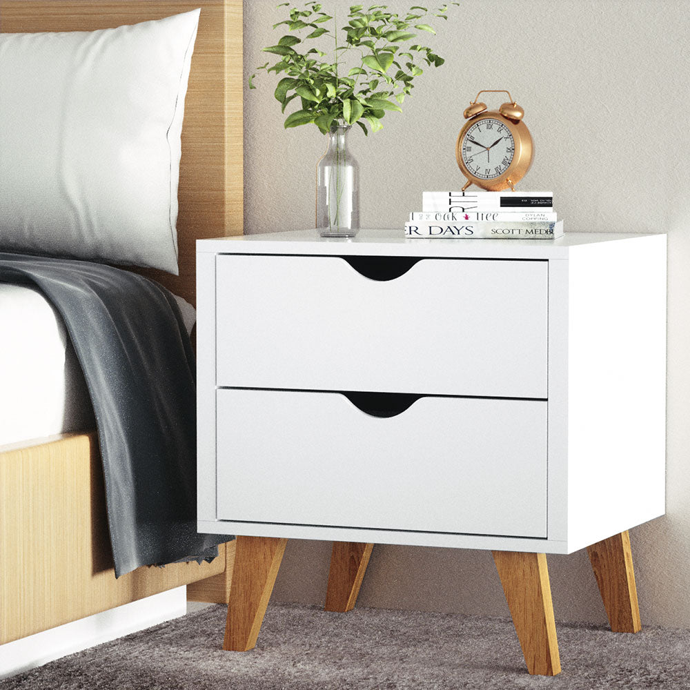 Artiss Bedside Table 2 Drawers - ANDERS White Chez Guru
