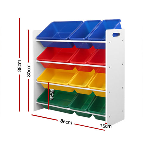 Keezi Kids Toy Box 12 Bins Bookshelf Organiser Children Storage Rack Chez Guru