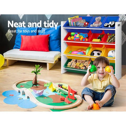 Keezi Kids Toy Box 12 Bins Bookshelf Organiser Children Storage Rack Chez Guru