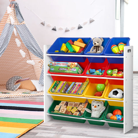 Keezi Kids Toy Box 12 Bins Bookshelf Organiser Children Storage Rack Chez Guru
