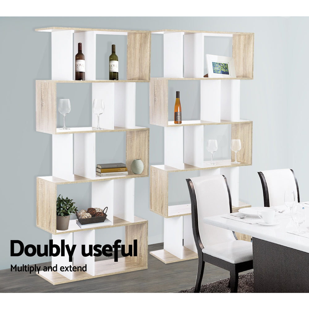 Artiss Bookshelf 5 Tiers - RITA White and Oak Chez Guru