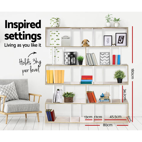 Artiss Bookshelf 5 Tiers - RITA White and Oak Chez Guru