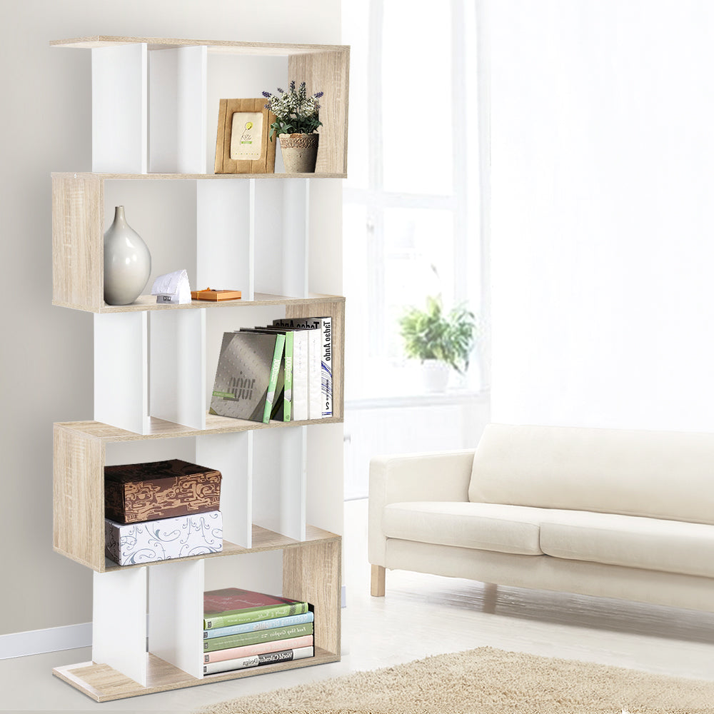 Artiss Bookshelf 5 Tiers - RITA White and Oak Chez Guru