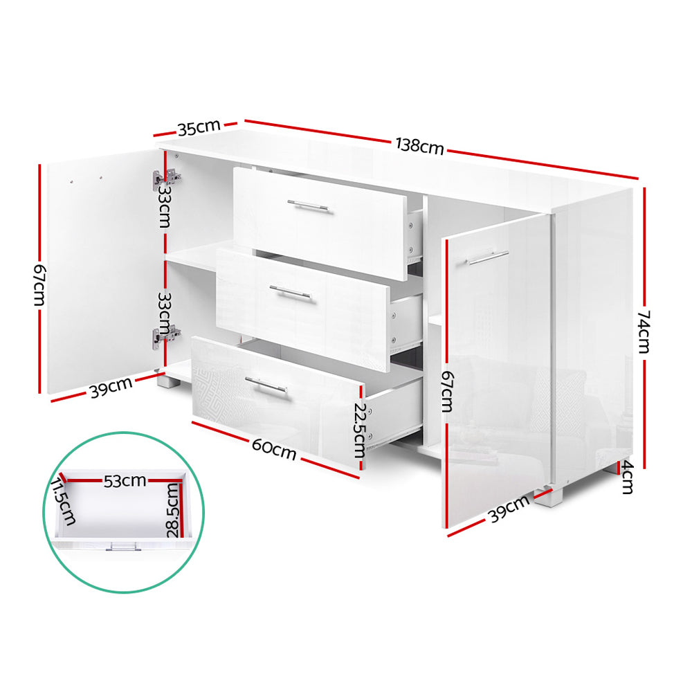 Artiss Buffet Sideboard High Gloss - White Chez Guru