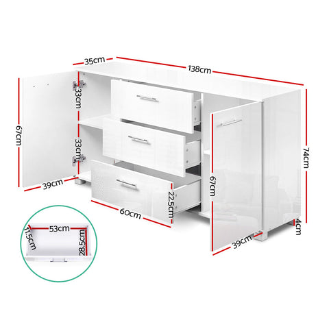 Artiss Buffet Sideboard High Gloss - White Chez Guru
