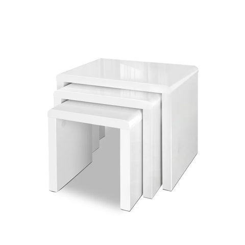 Artiss Nesting Coffee Table Set of 3 Glossy White - Chez Guru