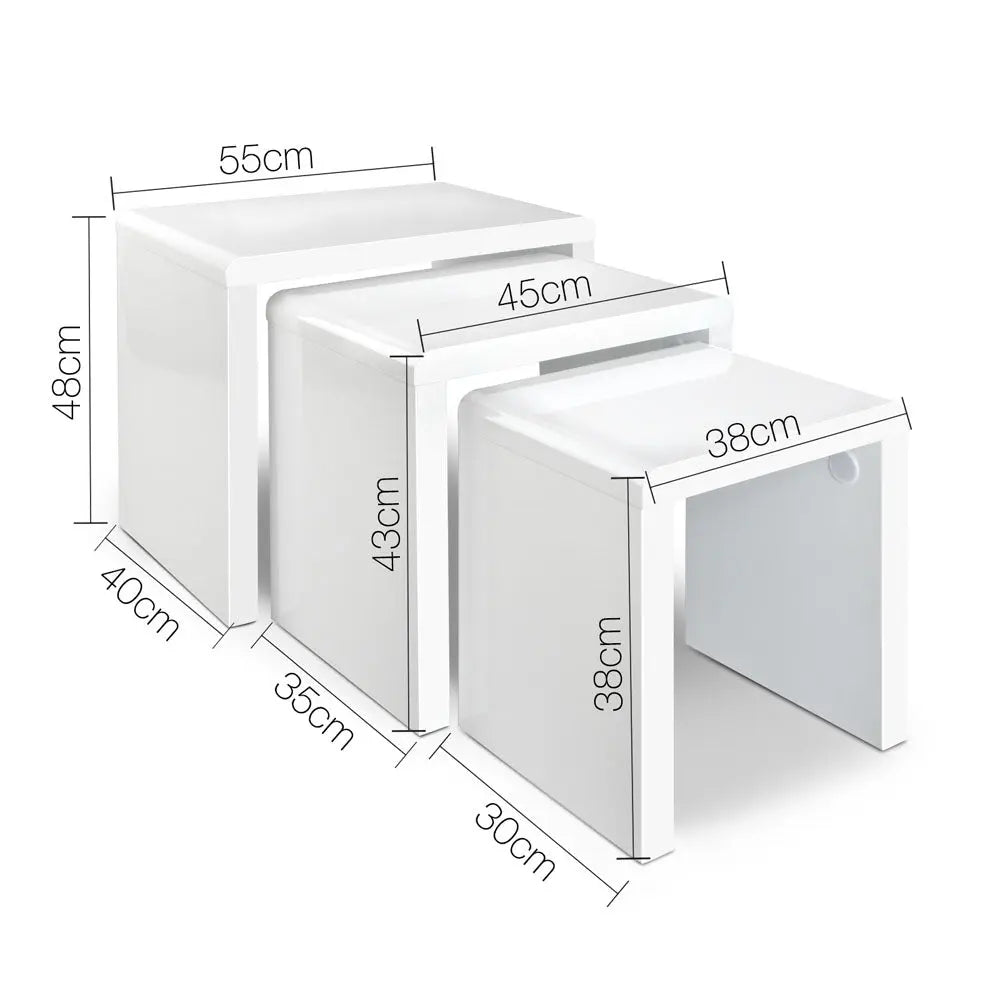 Artiss Nesting Coffee Table Set of 3 Glossy White - Chez Guru