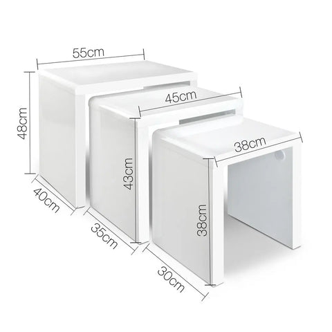 Artiss Nesting Coffee Table Set of 3 Glossy White - Chez Guru