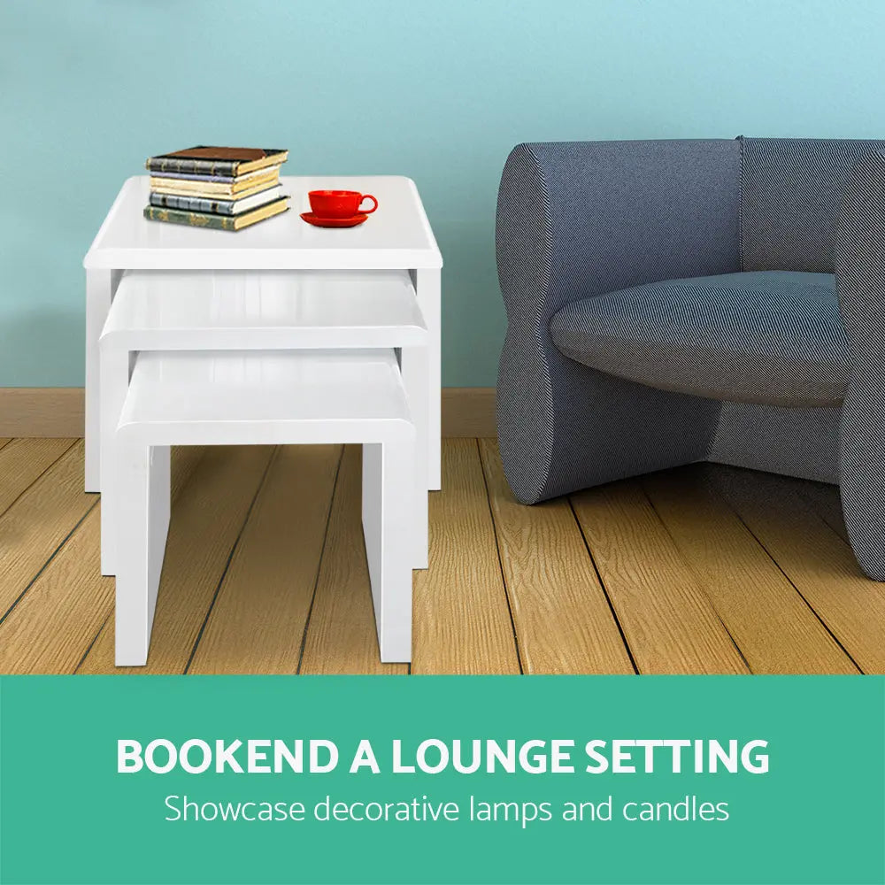 Artiss Nesting Coffee Table Set of 3 Glossy White - Chez Guru