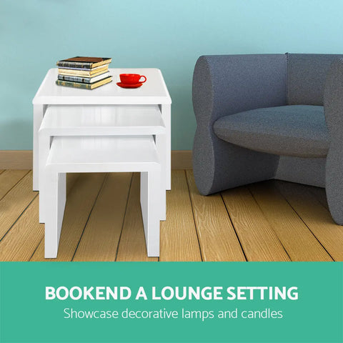 Artiss Nesting Coffee Table Set of 3 Glossy White - Chez Guru