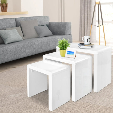 Artiss Nesting Coffee Table Set of 3 Glossy White - Chez Guru