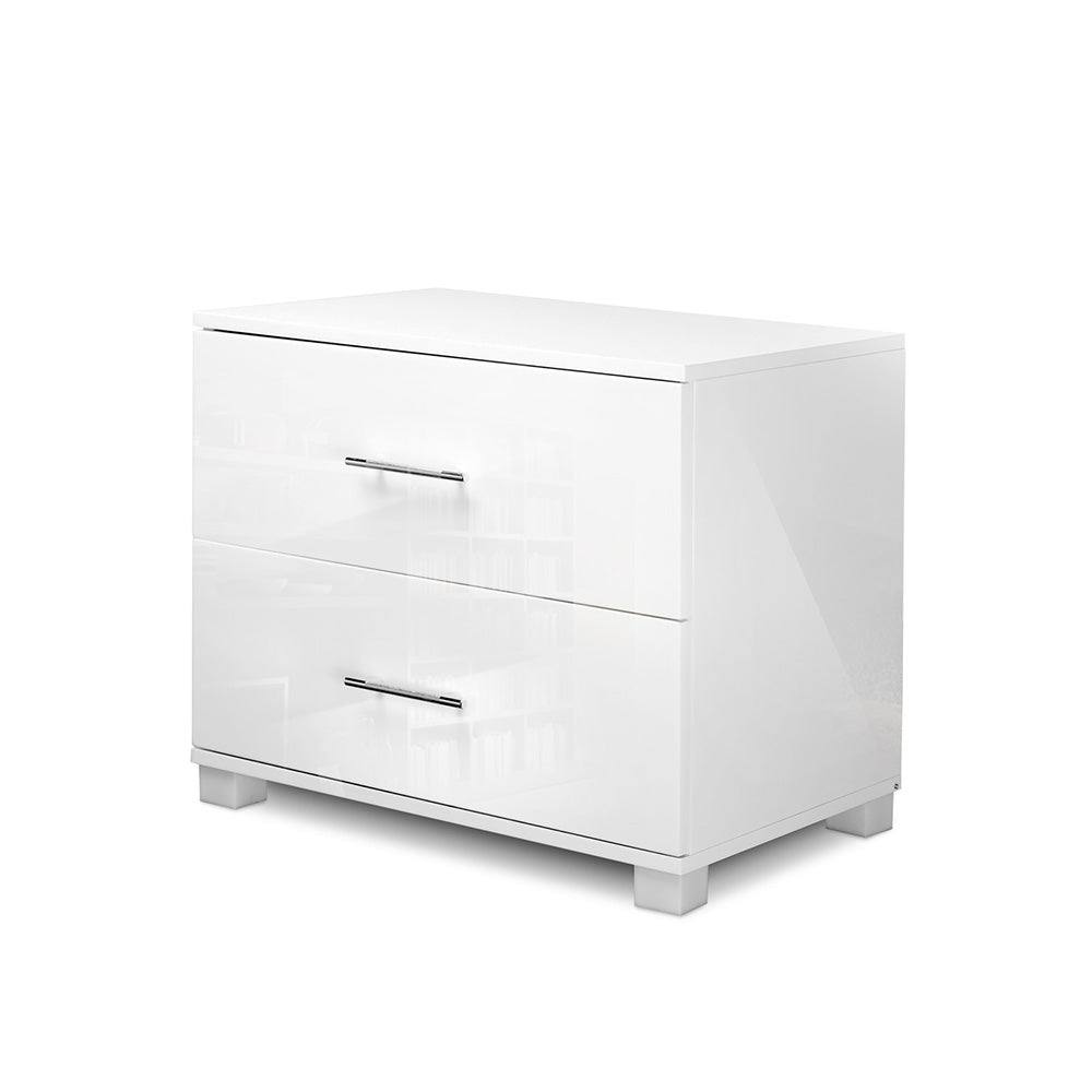 Artiss Bedside Table 2 Drawers High Gloss - White Chez Guru