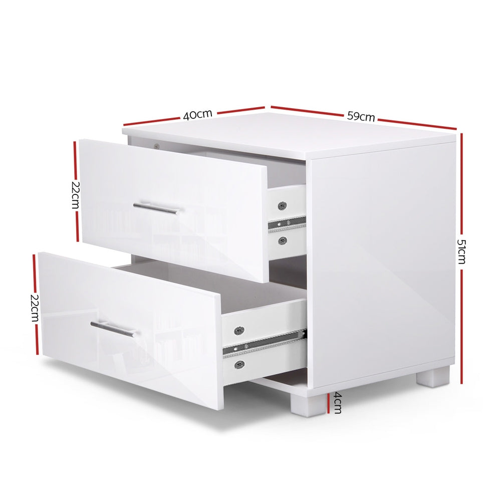 Artiss Bedside Table 2 Drawers High Gloss - White Chez Guru