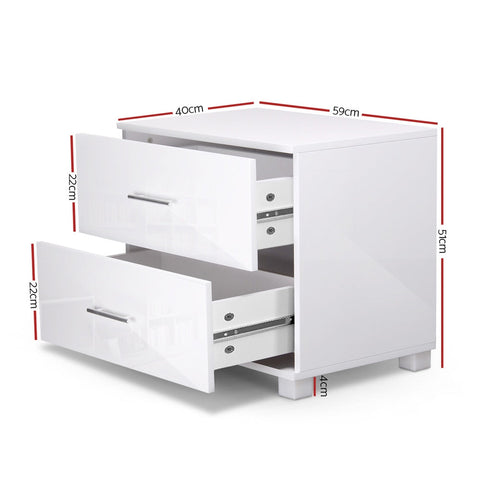 Artiss Bedside Table 2 Drawers High Gloss - White Chez Guru