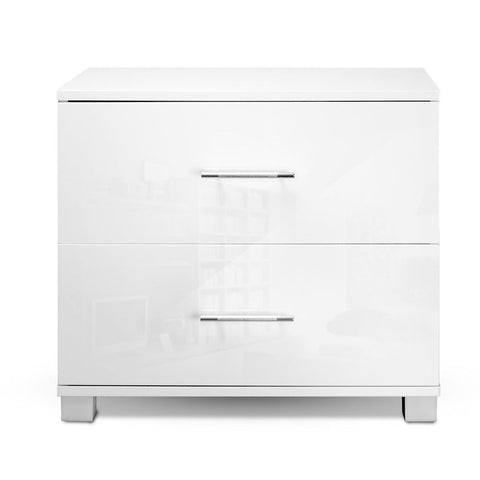 Artiss Bedside Table 2 Drawers High Gloss - White Chez Guru